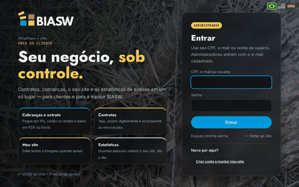 Tela de entrada do portal BIASW