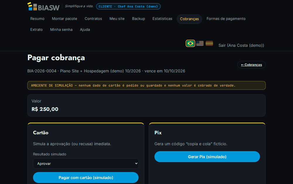 Tela para pagar uma cobrança