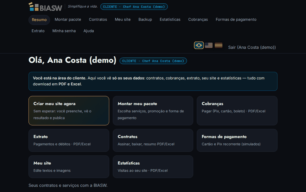 Tela inicial (Resumo) do portal