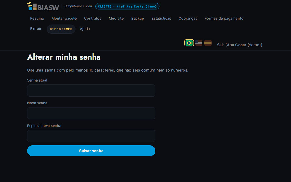Tela Minha senha do portal